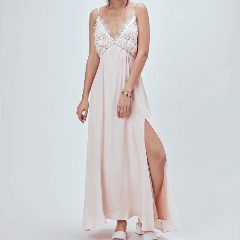 For Love & Lemons Lovebird Blush Pink Maxi Nightgown Lace Dress L